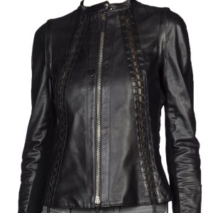 Shoestring laced leather jacket for women