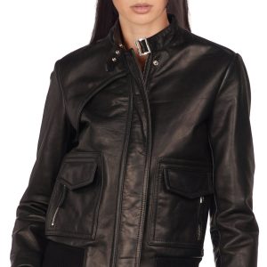 Snap button urban leather jacket