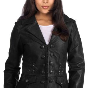 Studded cowhide leather jacket for women
