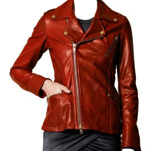 Stylish notched moto leather jacket
