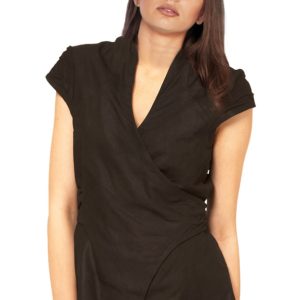 Top sleeved lather jacket with wrap front pattern