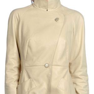 Two buttoned debonair leather jacket for women