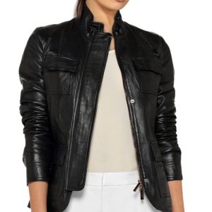 Urbane leather biker jacket for women