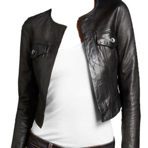 Vivacious cropped leather jacket for women