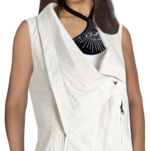 Wide collared leather vest for women