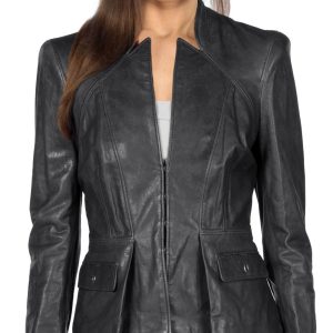 Athletic and agile look womens leather jacket with bod fit