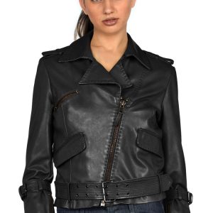 Snap out asymmetrical zip leather jacket with bold appeal