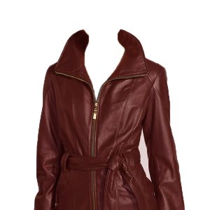 Cropped self tie belted lambskin leather trench coat