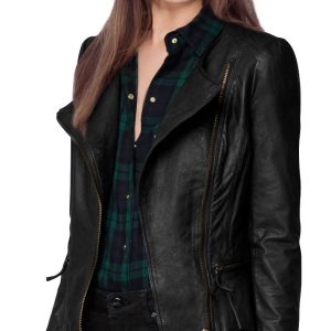 Back frill biker leather jacket
