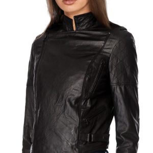 Stitched biker leather jacket