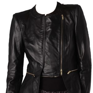 Zoom Off bottom paneled leather biker jacket