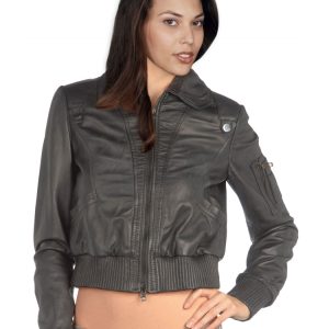 Chic elastic bottom short womens leather jacket