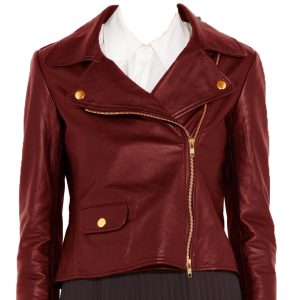 Cross zip broad collar biker leather jacket