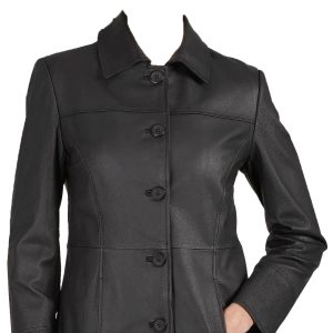 Five button closure womens leather car coat