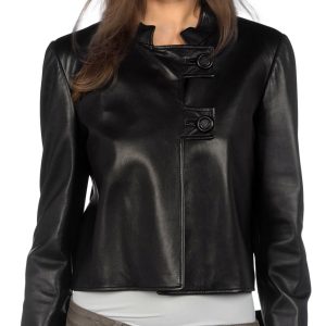 Twofold buttoned formal leather jacket