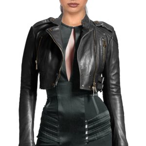 Beneath chest cropped leather jacket