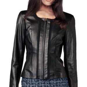 Exquisite and chic leather and fabric jacket