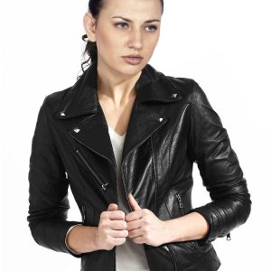 Modish notch collar leather jacket