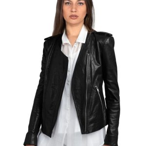 Spread collared full hand leather jacket