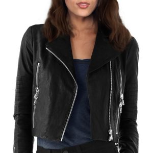 Two front zipped biker leather jacket
