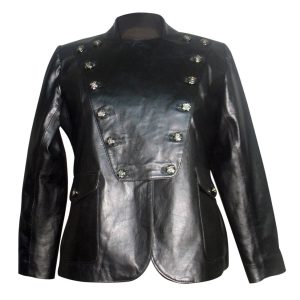 Military style inspired leather jacket for women