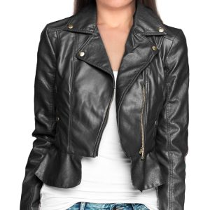 Coquettish leather biker jacket for women