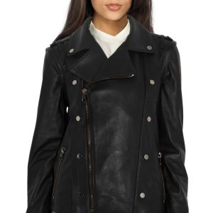 Twofold fold leather biker jacket