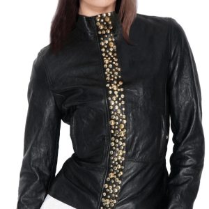 Studded leather biker jacket