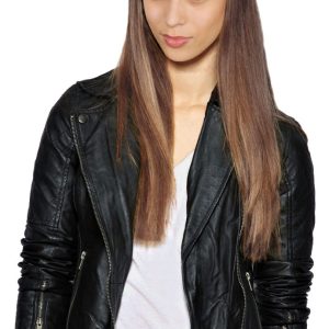 Beautiful zip cuffed leather biker jacket