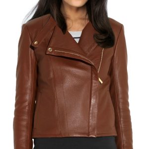 Fair glossy textured leather biker jacket