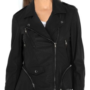 Snappy bold looking leather biker jacket