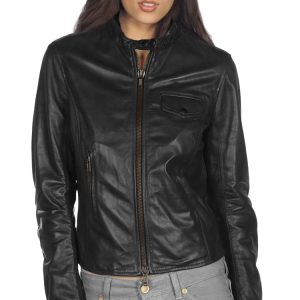 Zippered cuffs leather bomber jacket
