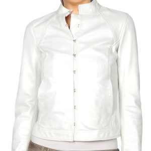 Stand collar stylish and appealing leather jacket for women