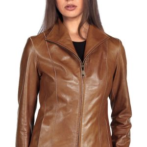 Wing tip collard leather jacket for women