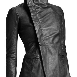 Polo style collared leather jacket for women