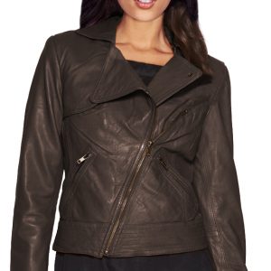 In vogue press stud collar leather jacket