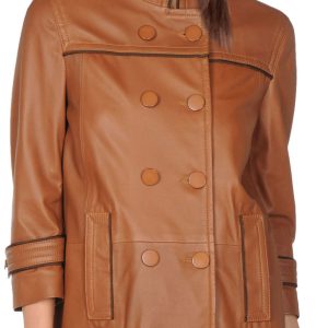 Upmarket double breasted leather womens coat