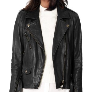 Indented and shimmering moto leather jacket