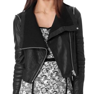 Crease over cropped biker leather jacket