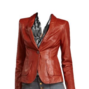 Retro pattern single buttoned leather blazer