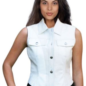 Wide collar and front pocket leather vest