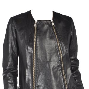 Long sleeve polished beleted leather biker jacket