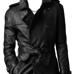 Raglan sleeved cozy leather trench coat for men