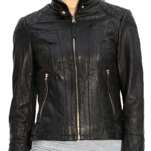 Precious stone quilted lambskin leather jacket