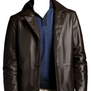 Trench style napoleonic mens leather coat