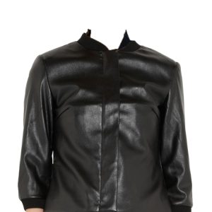 Short sleeved trimmed leather bomber jacket