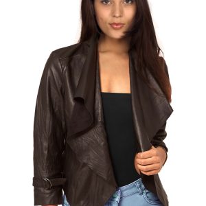 Perky waterfall collared leather jacket