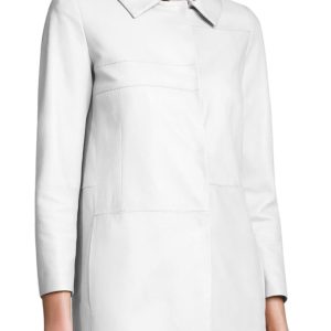 Three quarter sleevd formal womens leather coat