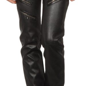 Thin straight leg leather pant for women