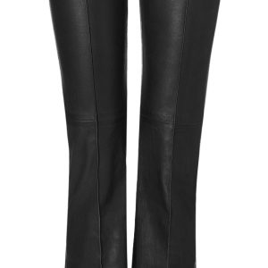 Chic bell bottom line detailing leather pant